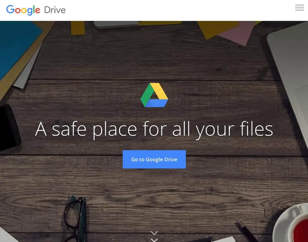Screenshot of the Google Drive homepage.