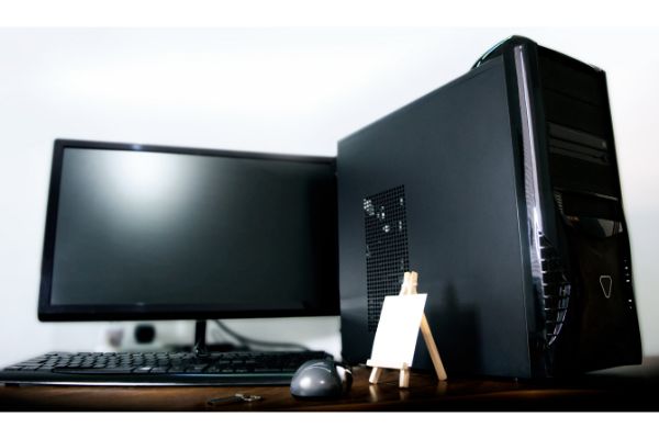 Lcd computer on desktop isolated on white background