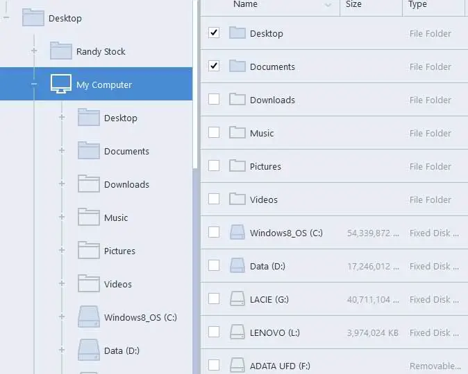 Backup individual files and folders