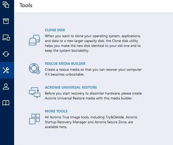 The tools included wth Acronis True Image 2016
