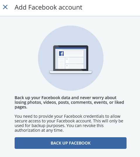 Add Facebook account screen