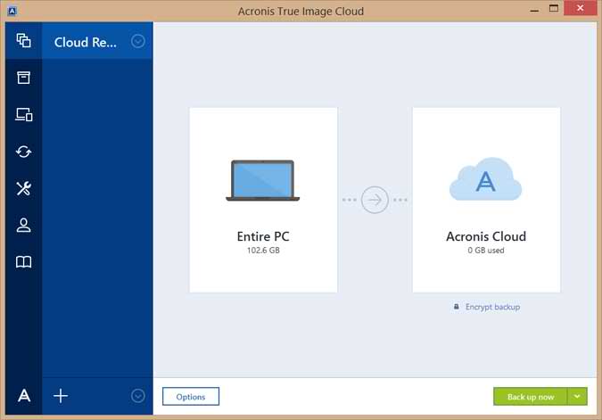 Acronis True Image Cloud Main Interface