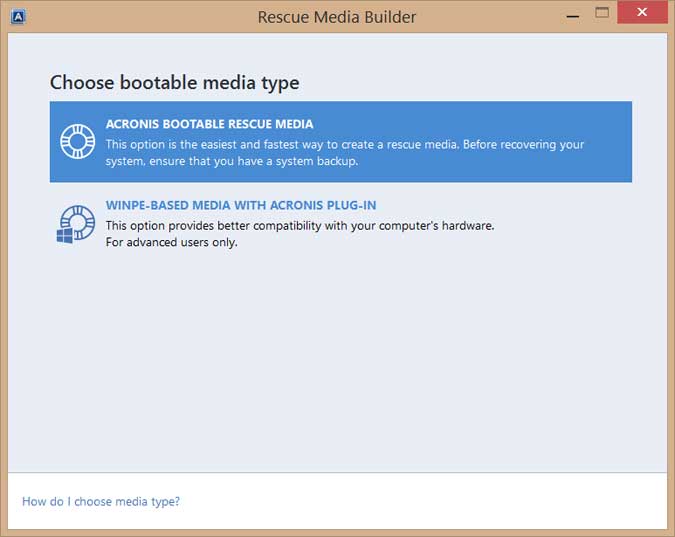 Choose bootable media type