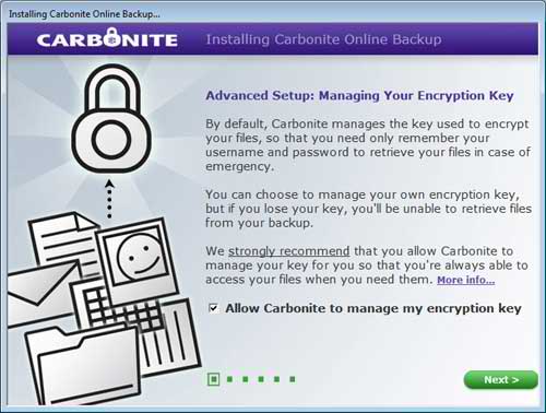 Managing your Encryption Key with the Carbonite Advanced Setup