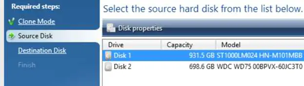 Select the source disk