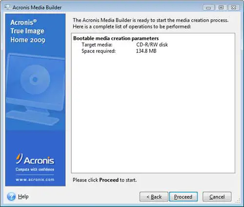 Actions to be Performed by the Acronis Media Builder