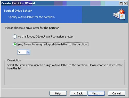 Choose a drive letter for the New Partition