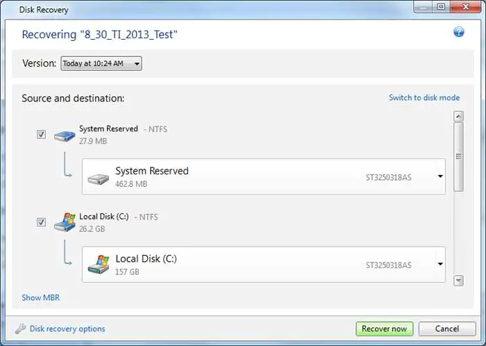 Recover backups with True Image 2013