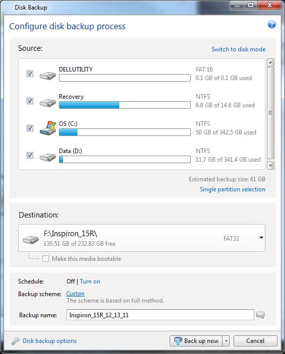 Configure Disk Backup Process