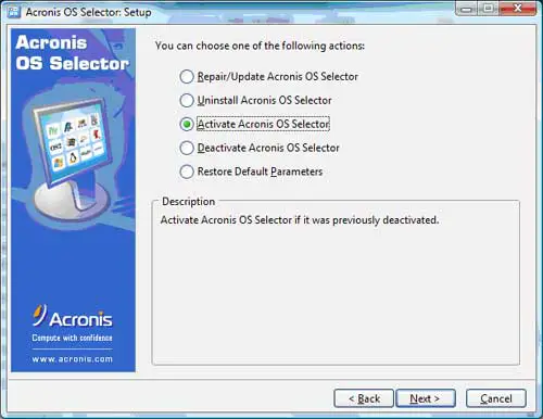 Activate the Acronis OS Selctor