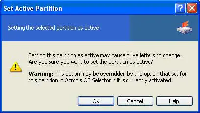 Warning about setting the partition active