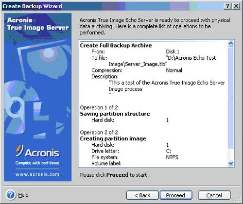 Task for the Acronis Echo Server to Perform