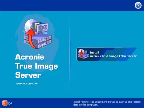 The initial install screen of the Acronis True Image Echo Server