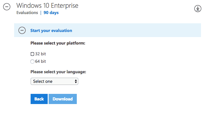 Selecting 32 bit vs 64 bit for Windows 10 trial