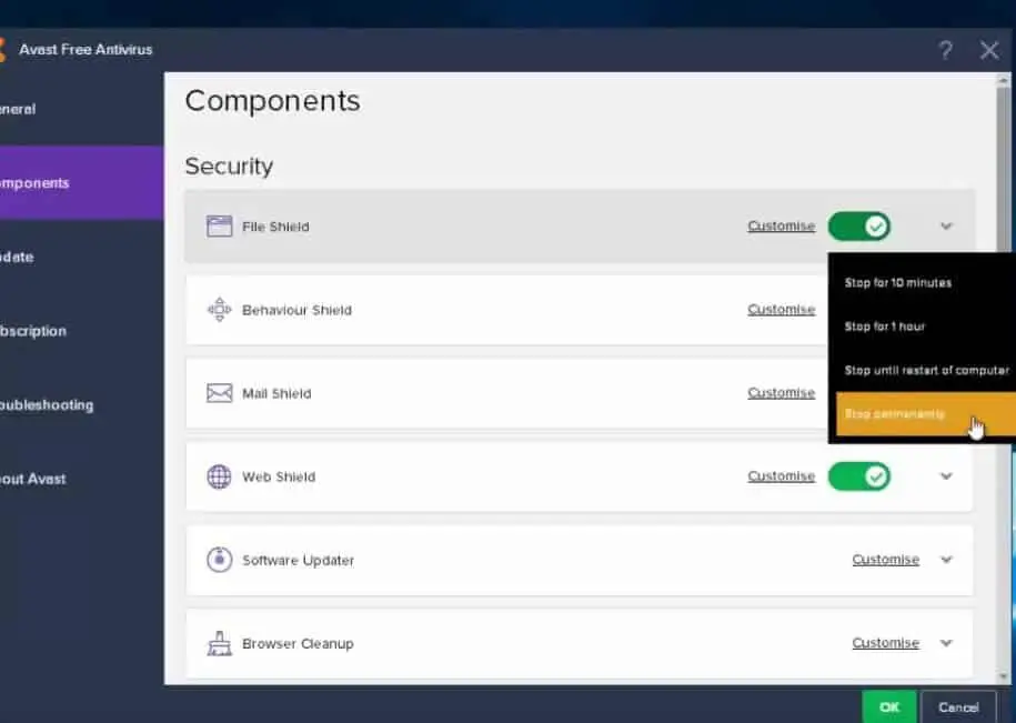 what is avast webshield
