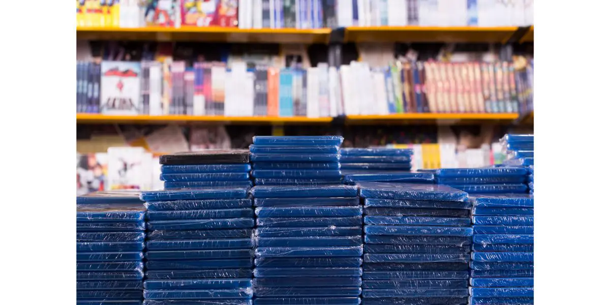 AdobeStock_204268737 Stacks of new DVDs in store