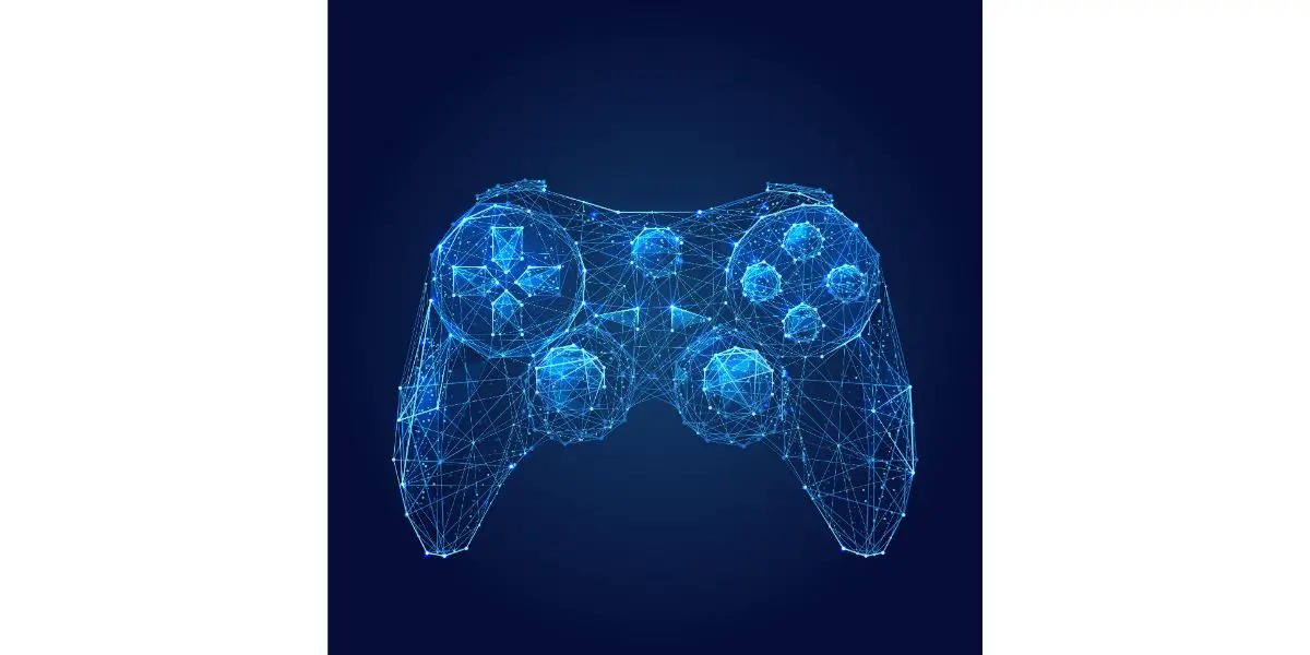 AdobeStock_206005406 Abstract vector image of joystick for video games. Low poly wire frame illustration