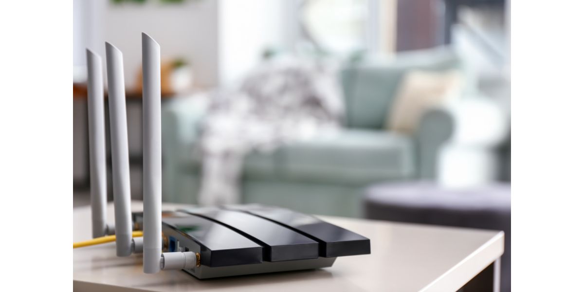 AdobeStock_239323892 Modern wi-fi router on light table in room