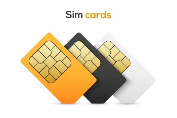 AdobeStock_297662288 Sim card vector mobile phone icon chip. Simcard set isolated 3d design gsm