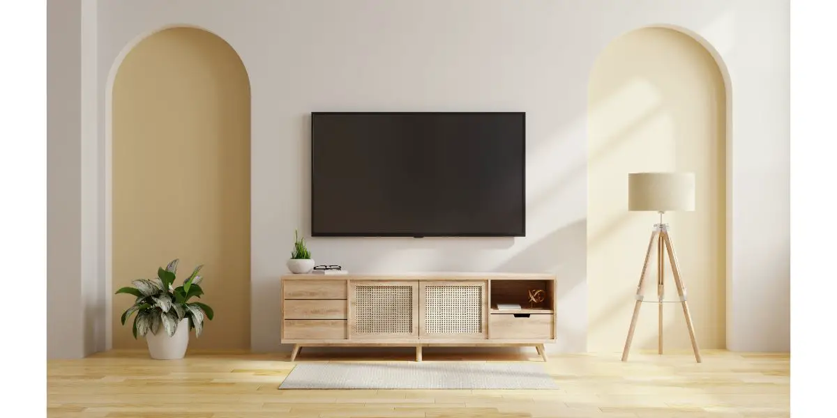 AdobeStock_529839123 Smart TV on the two tone color wall in living room,minimal design