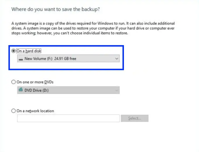 Pick what drive you would like to backup your computer to
