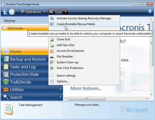 how to make acronis true image bootable cd