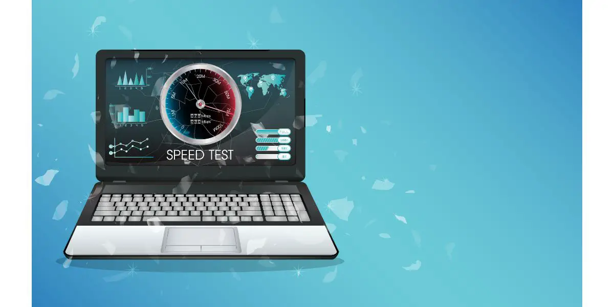 Depositphotos_107288236_L Broken display laptop using internet speed test on light blue background