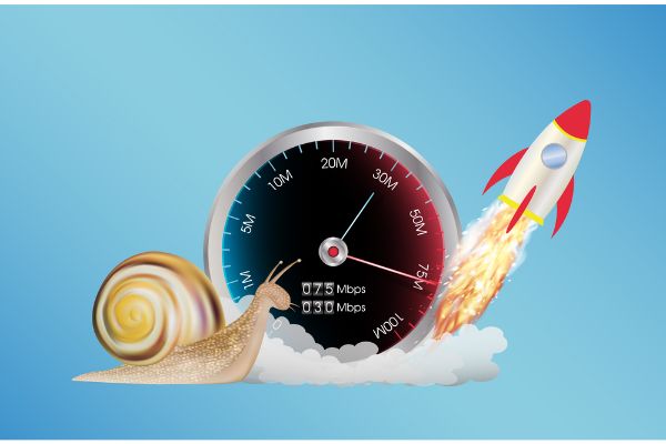 Depositphotos_121283362_S Internet speed meter with rocket and snail