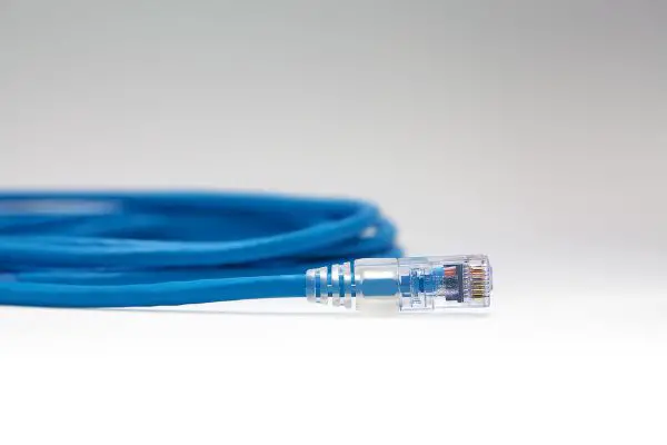 blue ethernet cable in white 