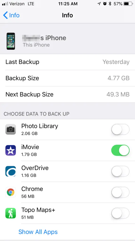 Screenshot of Last Backup