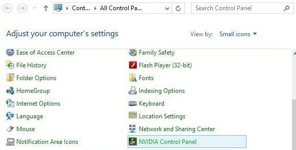 Where to find the Nvidia Control panel in the Windows control panel