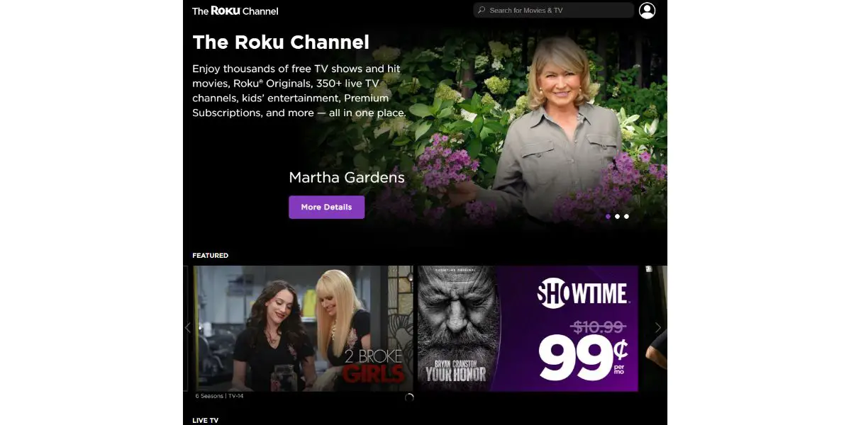 Roku homepage screenshot