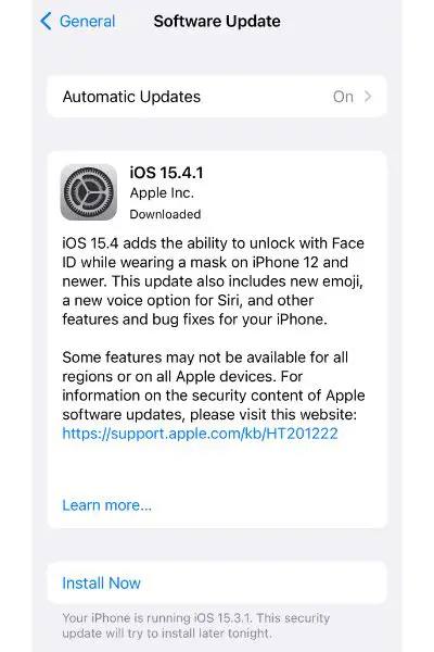 Screenshot ios update from my iphone 11