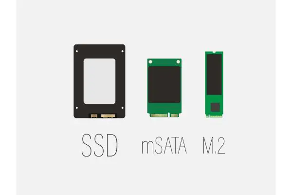 SSD MSATA, M2, ไอคอน SSD ภาพประกอบเวกเตอร์การออกแบบแบน