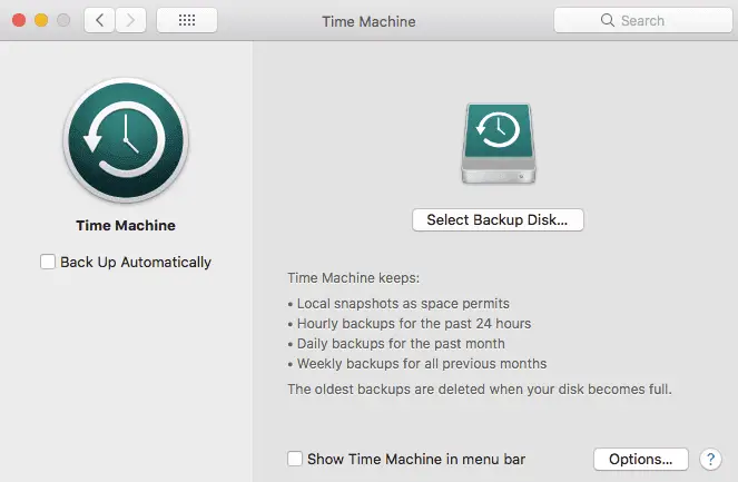 A screenshot of Time Machine on Mac