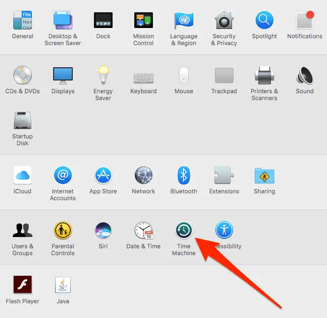 Where to find Time Machine in your system preferences