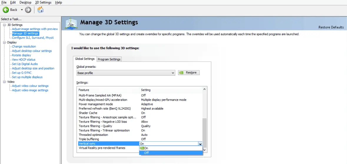 Vertical Sync in the Nvidia Control Panel