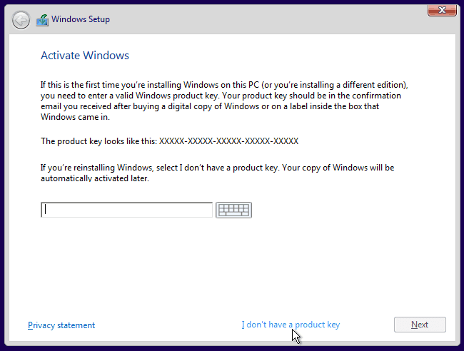 A screenshot of the Windows Activation Key screen