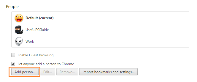 Add Person in Google Chrome