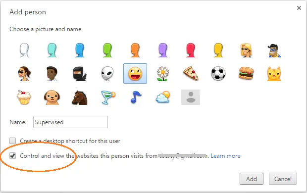 Add supervised user in Google Chrome