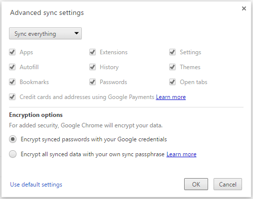 change backup and sync settings google