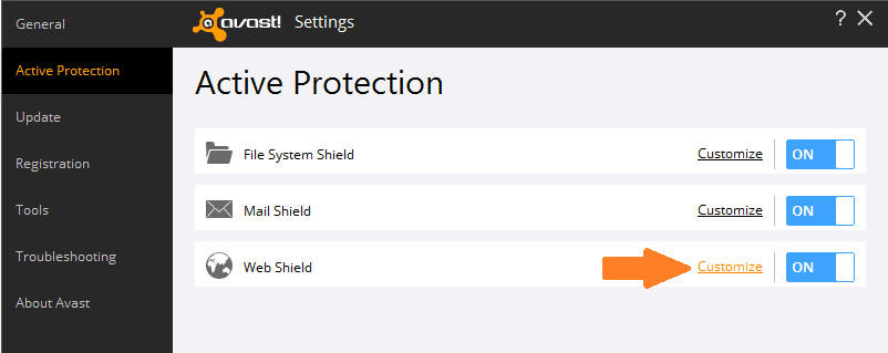 Scansione SSL / HTTPS di Avast Antivirus