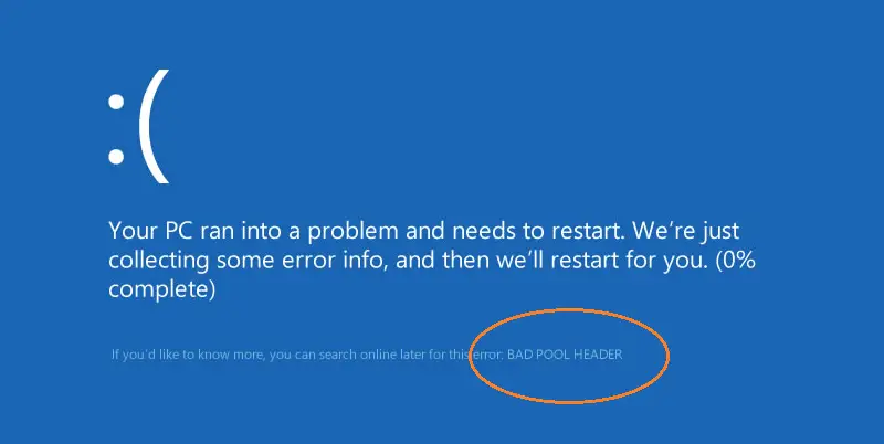 Bad Pool Header BSOD error in Windows 10