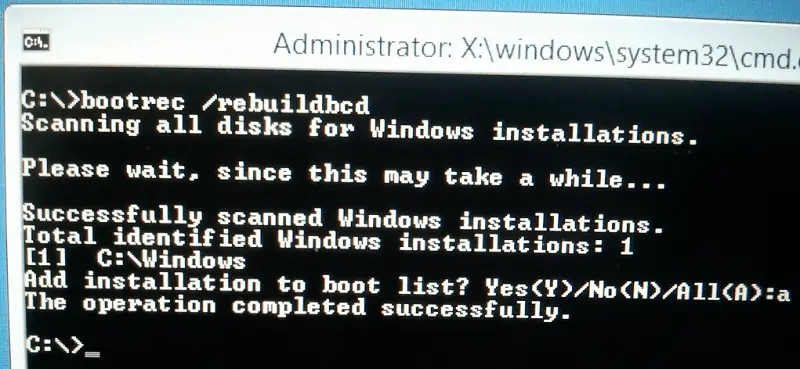 Rebuild BootMGR BCD to resolve 0xc000000f error in Windows
