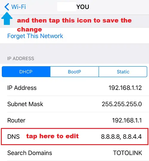 Change DNS Server In iOS Step 3