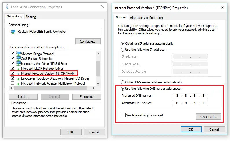 Change DNS Server Windows