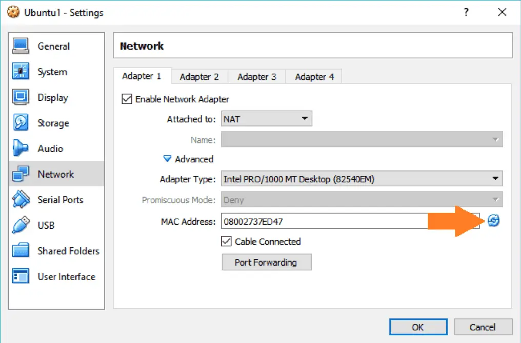 Change MAC address in VirtualBox