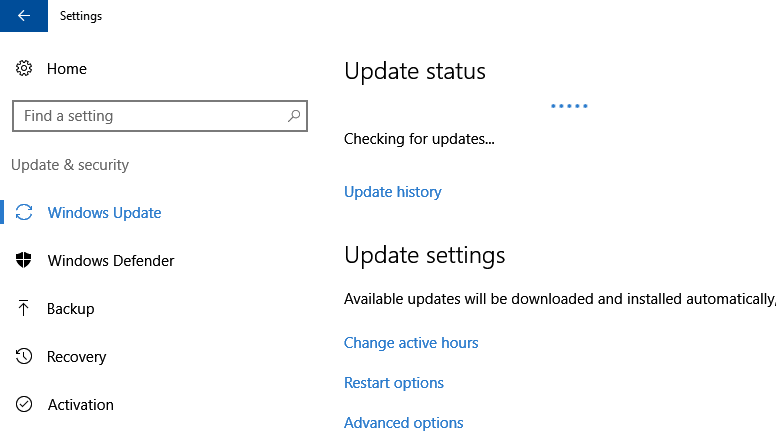 Checking for updates in Windows 10