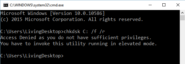 chkdsk command failed