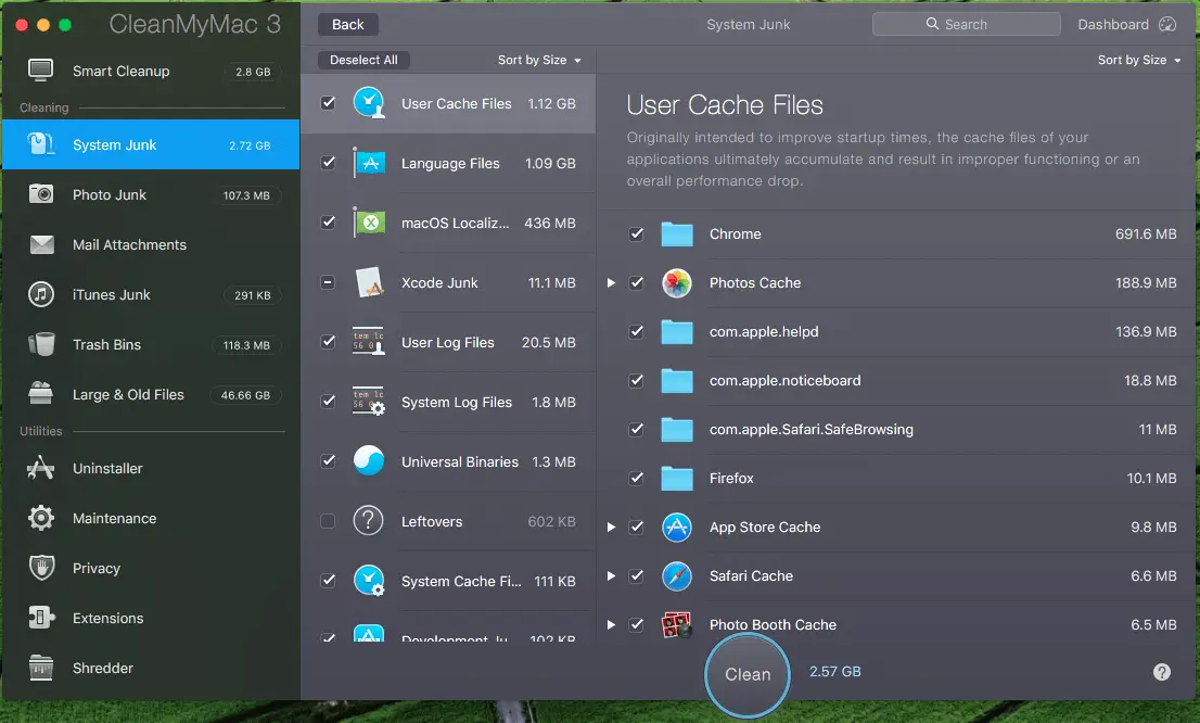 Choose file to delete in Clean My Mac 3